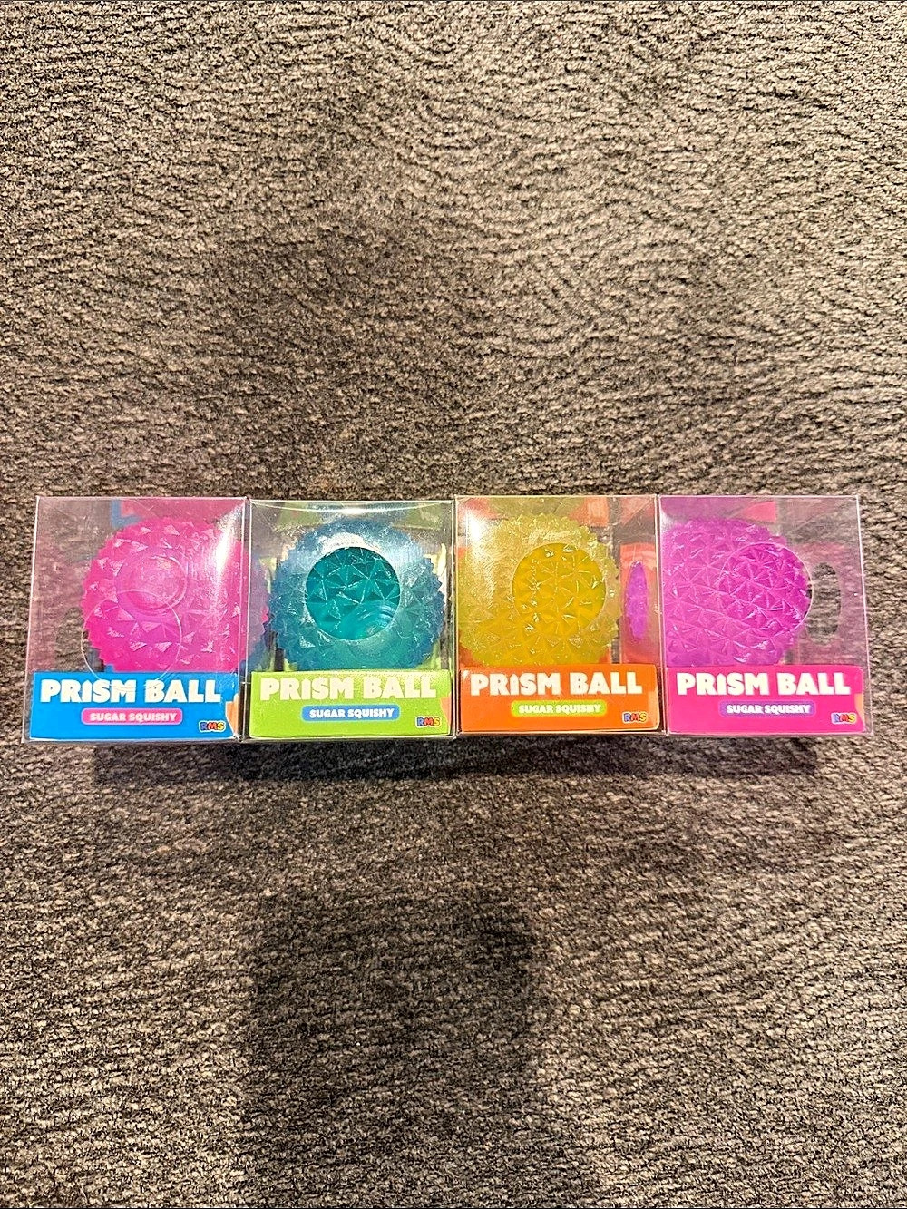 RMS Crazy Fun Prism Ball Sugar Squishy 4-Piece Set Purple, Yellow, Pink & Blue